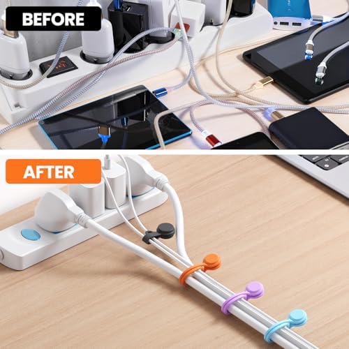 Tounee Reusable Silicone Magnetic Cable Ties - 2 Sizes Combo (4pcs 2.56'' + 20pcs 7.16'') - Multi-Purpose for Cable Bundling, Organizing, Bookmarks & Fridge Magnets - Assorted Colors, Pack of 24 - Image 3