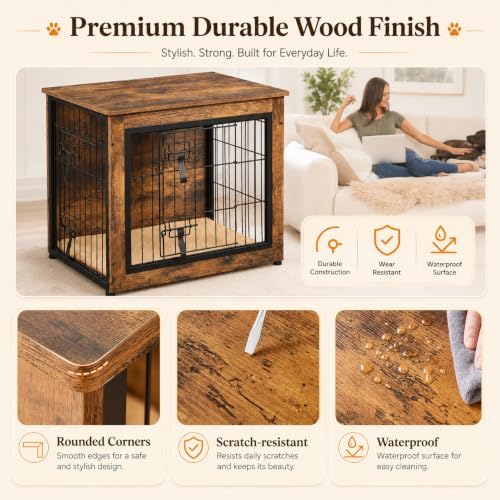 Yaheetech 27.5in Wooden Dog Crate Furniture w/Cushion for Small Medium Dogs - Image 6