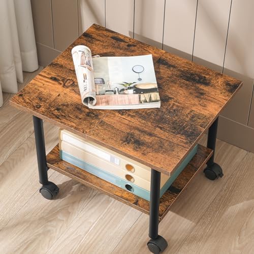HOOBRO Printer Stand, 2-Tier Industrial Under Desk Printer Cart with Shelf, Mobile Heavy Duty Storage Rack on Wheels for Home, Office, Rustic Brown and Black BF02PS01G1 - Image 6