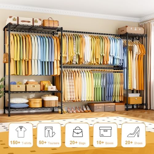 ULIFHOME E17 Heavy-Duty Clothes Rack with 2 Expandable Hanging Rods, Black - Image 2