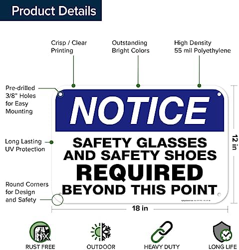 Safety Glasses and Safety Shoes Required Beyond This Point Sign, 12x18 - Image 6