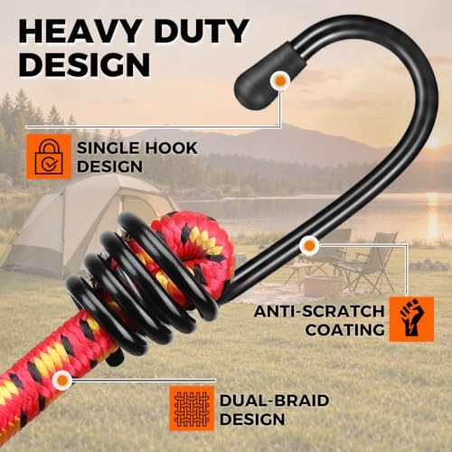 10-Piece 24" Elastic Bungee Cords with Hooks, Heavy Duty Outdoor Elastic Bungee Cords, Bungee Cord Bundle with Metal Hook for Securing Tarps, Luggage, Tents, Bikes or Garden Tidying - Image 5