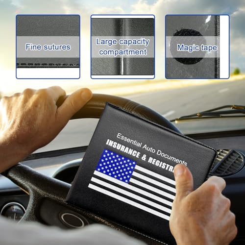 Ziciner Car Registration Insurance Holder, 2Pack Essential Auto Card Document Glove Box Organizer with Touch Fastener, Vehicle Interior Accessories Perfect for Most Car, Truck, SUV (Black/Blue Flag) - Image 3