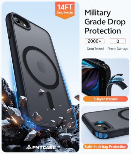 FNTCASE for iPhone SE Case 2022(3rd)/2020(2nd), iPhone 8/7 Case, Black - Image 6