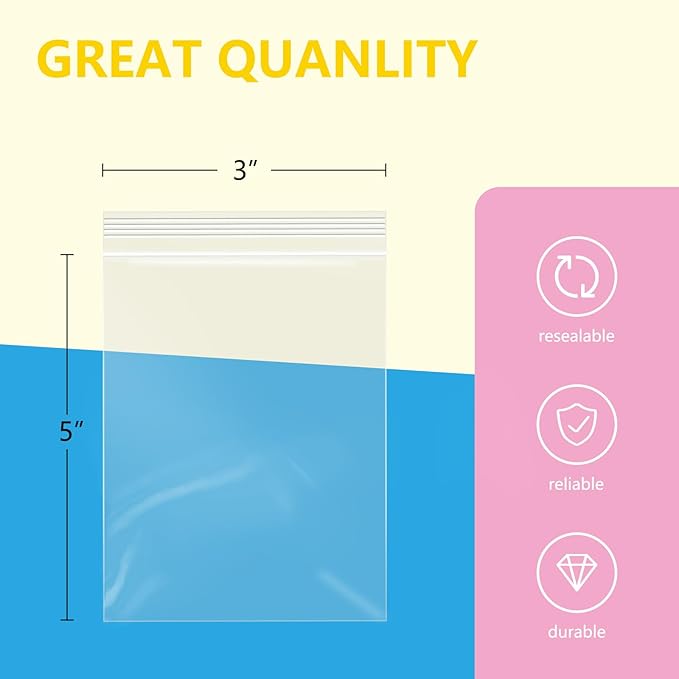 iMailer - 500 Pcs- 3" x 5" Clear Small Zip Bag - Reclosable Zip Plastic Poly - Image 2