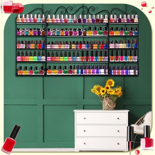 Sintuff 3 in 1 Nail Polish Rack Wall Mount Nail Polish Organizer 5 Tiers Shelf Storage Display Holder Stand Holds 200 Bottles for Home Salon Business Spa(Black) - Image 6