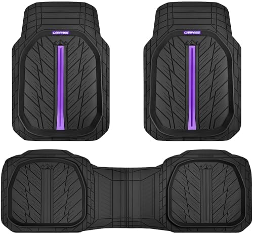 CAR PASS Tire Tread DeepDish Rubber Floor Mats for car Heavy Duty car mats All Weather, Universal XL~M Trim to Fit for Truck SUV Vehicle Automotive, Waterproof car mats 3 Piece (Purple Black) by CARPASS