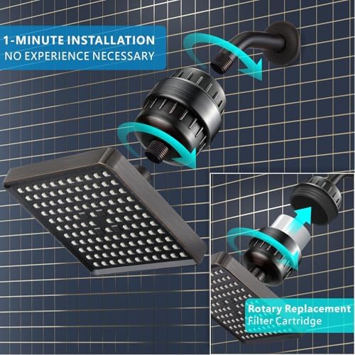 Voolan Filtered Shower Head - 20 Stage Luxury Rain Shower Filter For Hard Water for Remove Chlorine and Harmful Substances - 6" Square High Pressure Rainfall Showerhead (Oil Rubbed Bronze) - Image 6