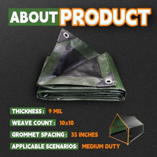RAINDEWAY Large Tarp 20x60 Feet,9Mil Green/Black Tarps Cover Waterproof - Image 6