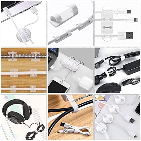White Cable Management Organizer Kit, 2 Wire Sleeve Protector, 41 Self Adhesive Cable Clips Holder, 10pcs+2 Roll Reusable Cable Ties and 100 Cable Zip Ties for TV Computer Cord Tidy Under Desk - Image 7