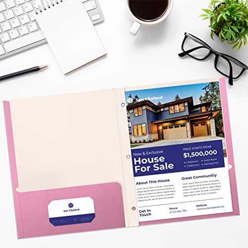 Better Office Products Pink Paper 2 Pocket Folders with Prongs, 50 Pack, Matte Texture, Letter Size Paper Folders, 50 Pack, with 3 Metal Prong Fastener Clips, Pink - Image 5