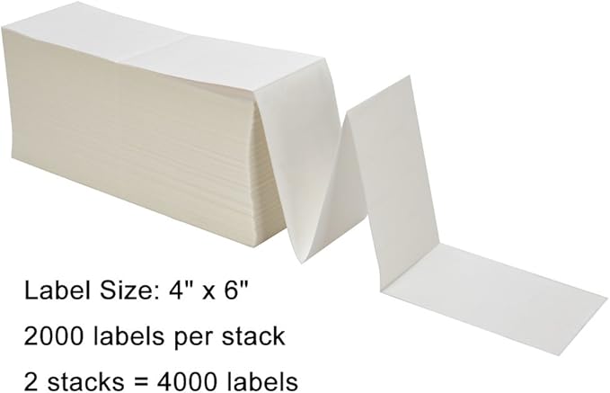 2 Stacks Fanfold 4" x 6" Direct Thermal Labels, 2000 Labels Per Stack, - Image 2