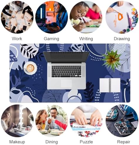 Colorful Star Large Mouse Pad, Botanical Desk Mat Office Supplies, Waterproof Faux Leather Big Gaming Mousepad, Blue Tropical Plants Desk Pad Home Office Décor Accessories 31.5" x 15.7" - Image 6