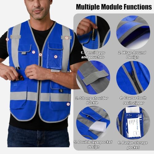 HYCOPROT High Visibility Safety Vest Hi Vis Reflective Construction Vests with Pockets for Men Women,Meets ANSI/ISEA Standard - Image 4