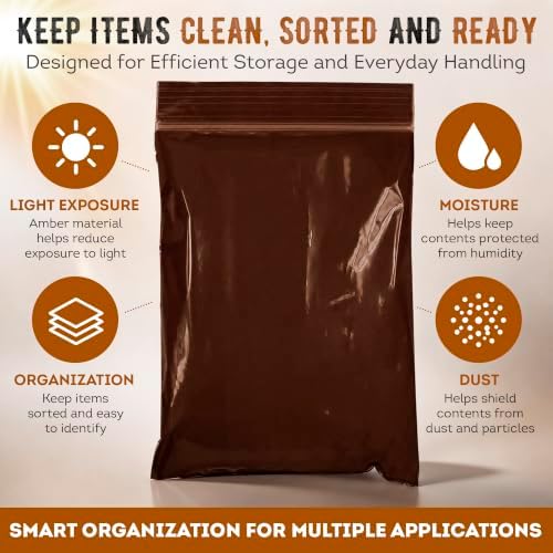 APQ Supply Amber Zipper Bags, 8 x 8 Inches, UV Protective Light Blocking Storage Bags for Light Sensitive Items, 3 Mil Polyethylene, Resealable Packaging for Samples and Small Parts, Pack of 100 - Image 4