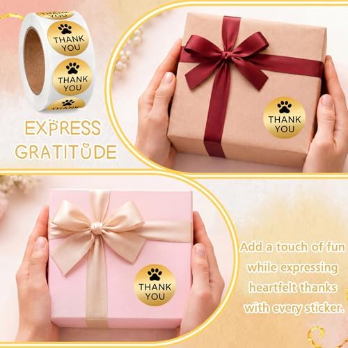 500 Pcs Thank You Dog Stickers Dog Paw Print Thank You Stickers for Shipping Mailers, Bags, Boxes, Tags, Greeting Cards, Present for Sealing and Decoration(Gold) - Image 6