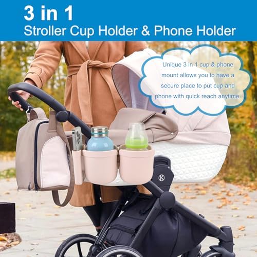 Accmor Stroller Cup Holder with Phone Holder, Bike Cup Holder, Walker Scooter Wheelchair Cup Holder Attachment, Universal Cup Holder for Uppababy Graco Strollers - Image 3