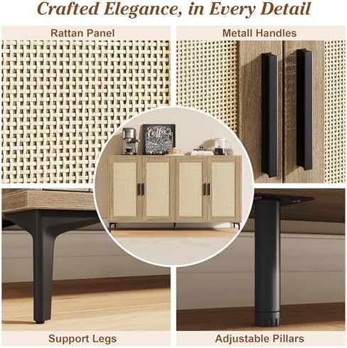 JASIWAY Buffet Cabinet with Storage, 48" Rattan Coffee Bar Cabinet Station - Image 5