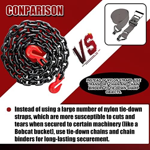 G80 Transport Binder Chain 3/8 Inch x 10 Foot | Tow Chain with Clevis Grab Hooks | 7,100 lbs Safe Working Load | Heavy Duty Chain for Transporting Towing (3/8'' x 10FT (Black)) - Image 6