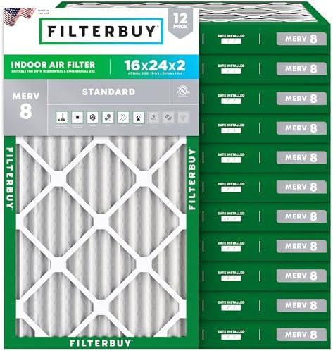 Filterbuy 16x24x2 Air Filter MERV 8 Dust & Allergy Defense (12-Pack) by Filterbuy