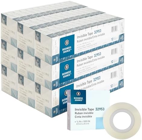 Business Source Premium Invisible Tape Refill Roll, 1" Core, 0.75" x 1000", 12 / Pack, 12 Packs/Carton (144 Total Rolls) by BusinessSource