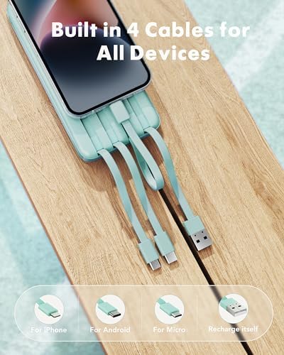 charmast 10000mAh Power Bank Portable Charger with 4 Built-in Cables - Image 2