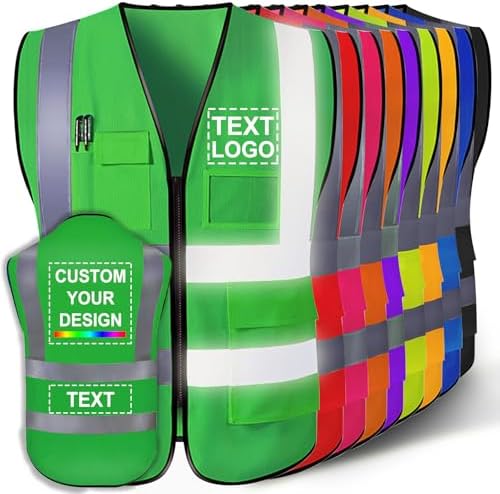Custom Safety Vest for Men with Logo Customizable High Visibility Reflective Safety Vest with Pockets Adult Unisex by SIMIEEK