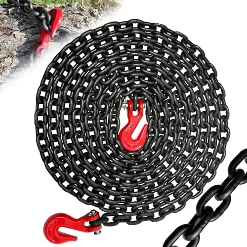 1/4" Tow Chain-G80 Transport Safety Chain with G70 Clevis Grab Hook for Towing|16FT Log Chains Wll 3300 Lbs|Heavy Duty Chain for Trailer Truck Tie Down Binding Equipment(Oiled Black) by SENKEYFE