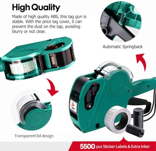 MX5500 Pricing Tag Gun with 5500 pcs Sticker Labels & 3Extra Inker, 8 Digits Tag Maker for Retail Shop, Grocery Store (Green) - Image 7