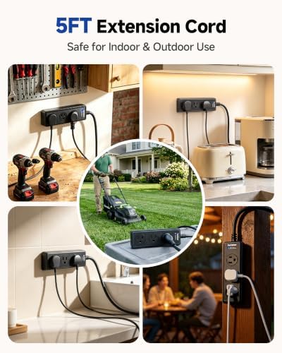 Outdoor Power Strip Weatherproof, 5FT Extension Cord, 3 AC Outlets - Image 4