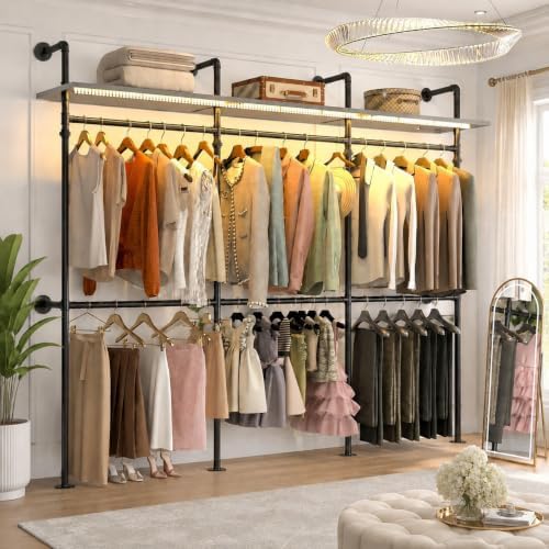 Cyclysio 118.3" Industrial Pipe Clothing Rack with LED Lights and Shelves by Cyclysio