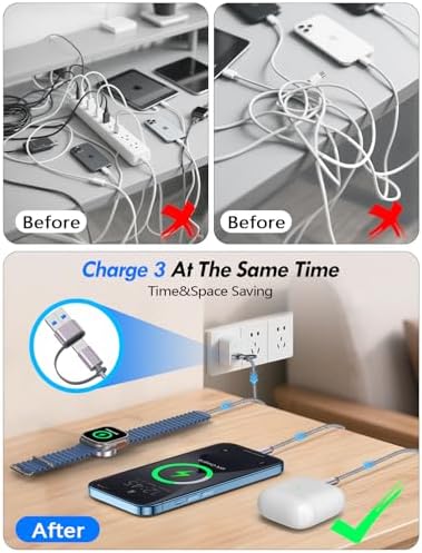 1Pack Travel Essentials for Apple Watch Charger,3-in-2 Multi Charging Cable - Image 4