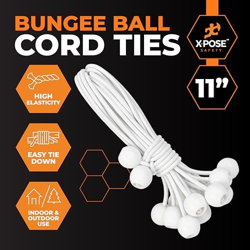 Xpose Safety Bungee Ball Cords 11" 25 Pack Heavy Duty White Stretch Rope with Ball Ties for Canopies, Tarps, Walls, Cable Organization - Image 3