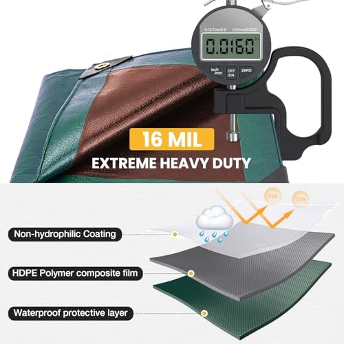 Winpull Tarp 20x25FT, 16 Mil Heavy Duty Waterproof Tarp, Large Multipurpose Cover with Brass Grommets and Reinforced Edges, UV Resistant Thick Poly Tarps for Pool Car Tent Green - Image 3
