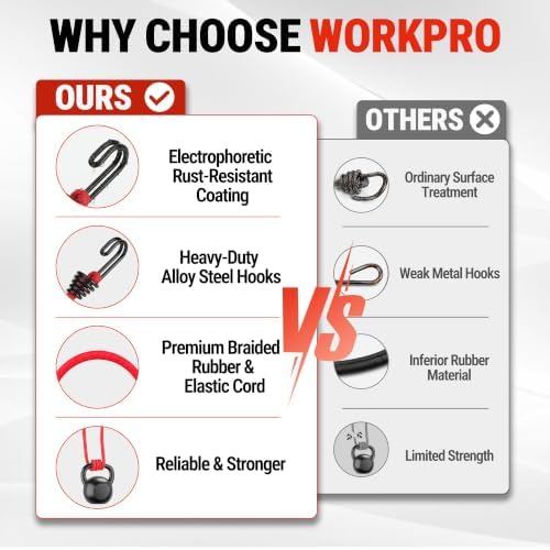 WORKPRO 24" Bungee Cords with Hooks, 4 Pack Heavy Duty Outdoor Bungee Strap - Image 2