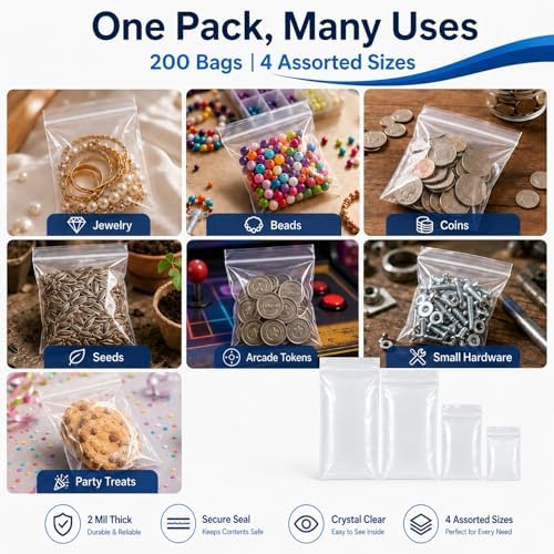 Small Plastic Bags for Jewelry, 4 Assorted Sizes 2x3, 3x3, 3x5, 4x6 Inch - Image 6