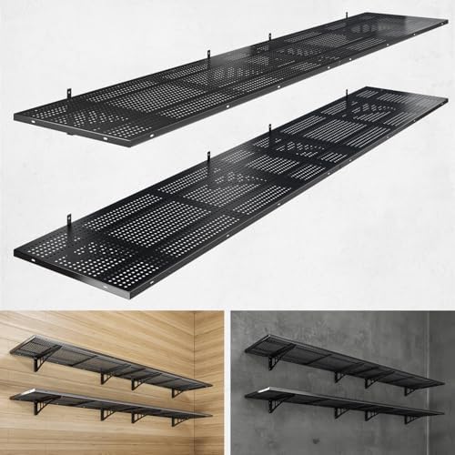 4-Pack 1.5x4ft Heavy Duty Garage Wall Shelving, 1000 lbs Load Capacity, Garage Shelving Wall Mounted, Storage Rack with Hooks, Black by Yifro