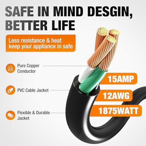 12/3 Gauge Outdoor Extension Cord 25 FT Heavy Duty Waterproof Black - Image 3
