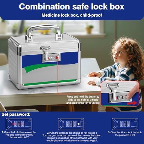 Medicine Storage Box with Code, Empty First Aid Box with Size 10 * 6 * 6.7”, Safe Medication Storage Organizer for Home, Outdoor, Dorm- Silver - Image 5