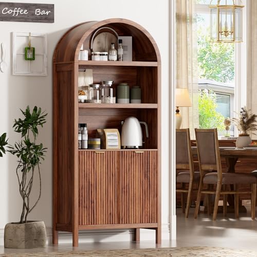 Ieejdn 71" Tall Arched Kitchen Pantry,Modern Fluted Wood Storage Cabinet with Doors,Adjustable Shelves,Organizer, Versatile Cupboard for Kitchen,Living Room,Dining Room,Bathroom,Walnut3 by Ieejdn