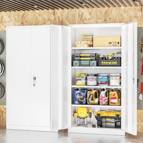 INTERGREAT Metal Lockable Storage Cabinet, 72” H Storage Cabinets with 2 Doors and 4 Adjustable Shelves for Office, Home, Garage, Pantry (Assembly Required, White) - Image 2