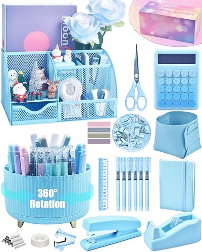 LXEVIHK Blue Desk Accessories 21-Piece Office Supplies Gift Set by StyleYourDeskinOneColor