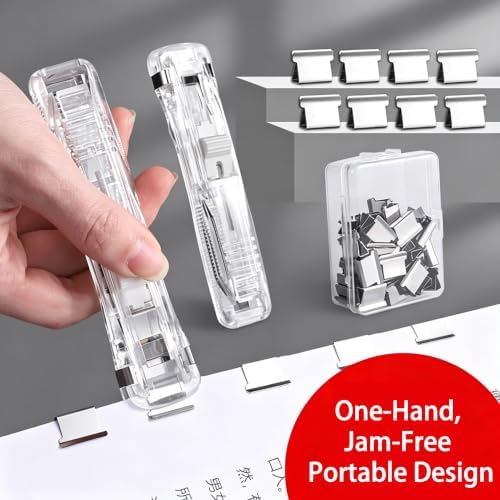 2PCS Portable Binder Clip Stapler with 100 Metal Refill Clips, Reusable Staple-Free Paper Binding System, Holds up to 40 Sheets, Office School Document Organizer Tool，Blue*2 - Image 4