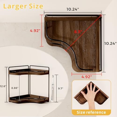 2-Tier Corner Bathroom Counter Organizer, Larger, Dark Brown - Image 3