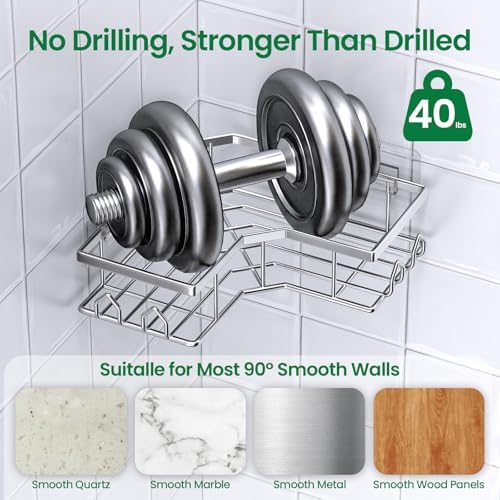 Adhesive Shower Caddy, 6 Pack Corner Bath Organizer, Rustproof Stainless Steel Shower Shelves with Large Capacity, No Drilling Shelves for Bathroom Storage, Home, Kitchen Decor (Silver). - Image 3