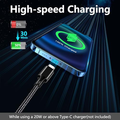 60W USB C to USB C Cable, 3 Pack 10ft Type C Fast Charger Cord (Black) - Image 2