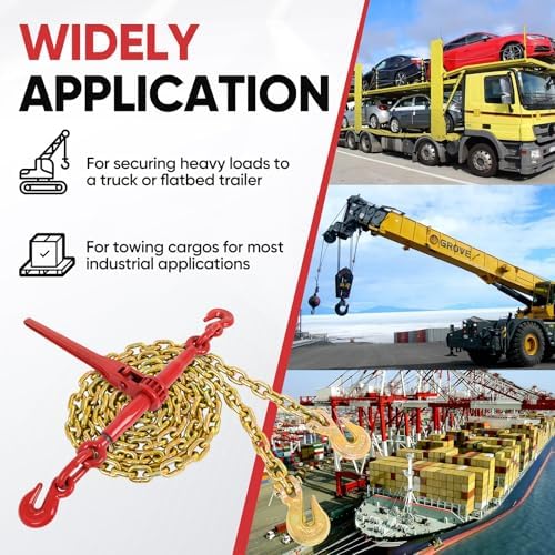 Dollate 2Pack 3/8" to 5/16" Ratchet Chain Load Binder with 5/16"x10FT G80 Heavy Duty Chain, Chain Binder with 5400 Lbs WLL and Chain with 4900 Lbs WLL, Chain Binder and Transport Chain for Tie Down - Image 6