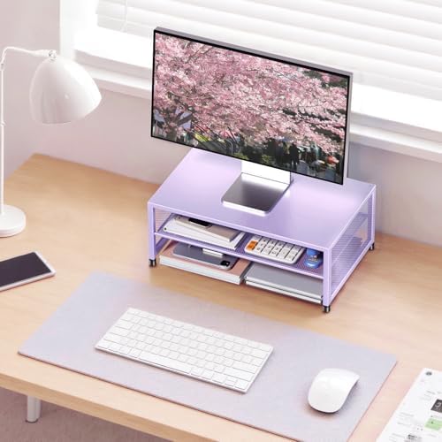 ECOLOVI 2-Tier Computer Monitor Stand Riser, Printer & Laptop Stand, Office Desk Accessories, Workspace Desk Organizer for Home Office Supplies, Purple - Image 5