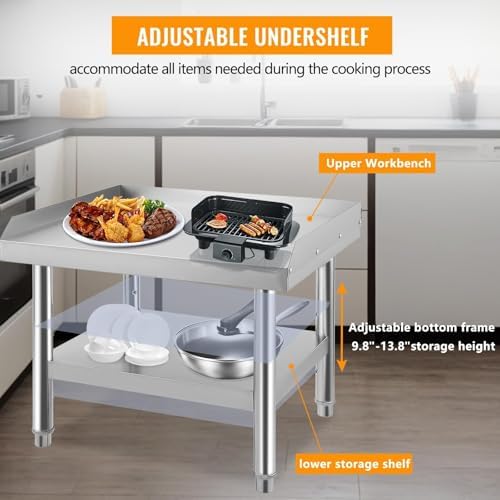 Stainless Steel 36x30x24 Inch Equipment Grill Stand Table, 660 Lbs Top & Bottom Shelf, Adjustable Legs, 2" Edge Baffle, for Hotel, Home, Commercial Restaurant Kitchen - Image 5