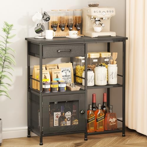 SWTYMIKI Coffee Bar Cabinet for Home - Farmhouse Coffee Stand Station Multi-Purpose Storage Cabinet with Adjustable Feet, Drawers - Kitchen Bar Table for Living Room, Corner, Small Space, Black by SwtyMiki-TidyHomeSweetLife